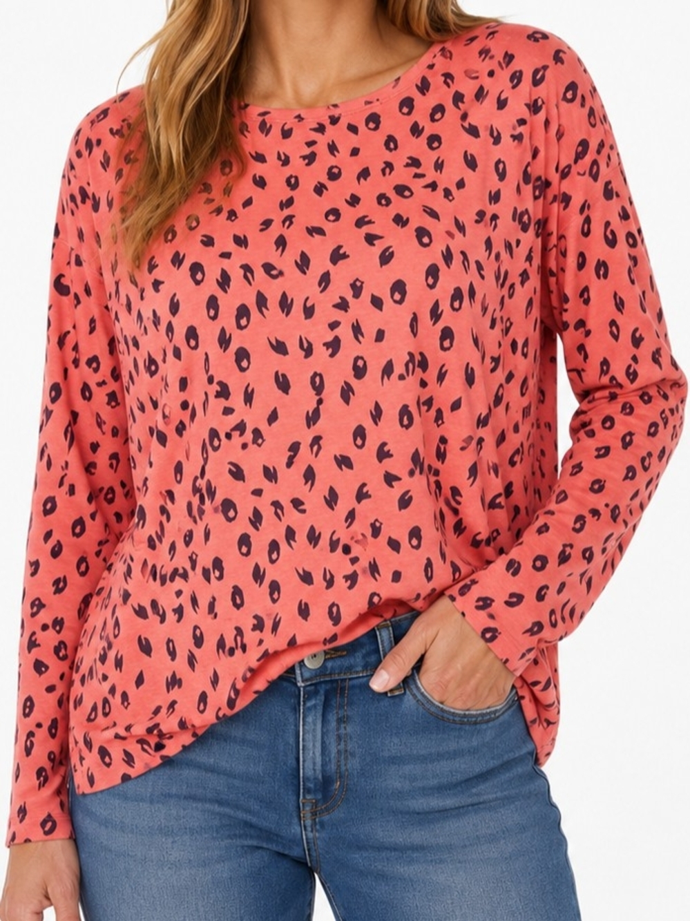 Pink & Burgundy Leopard Print Long-Sleeve Top NWT